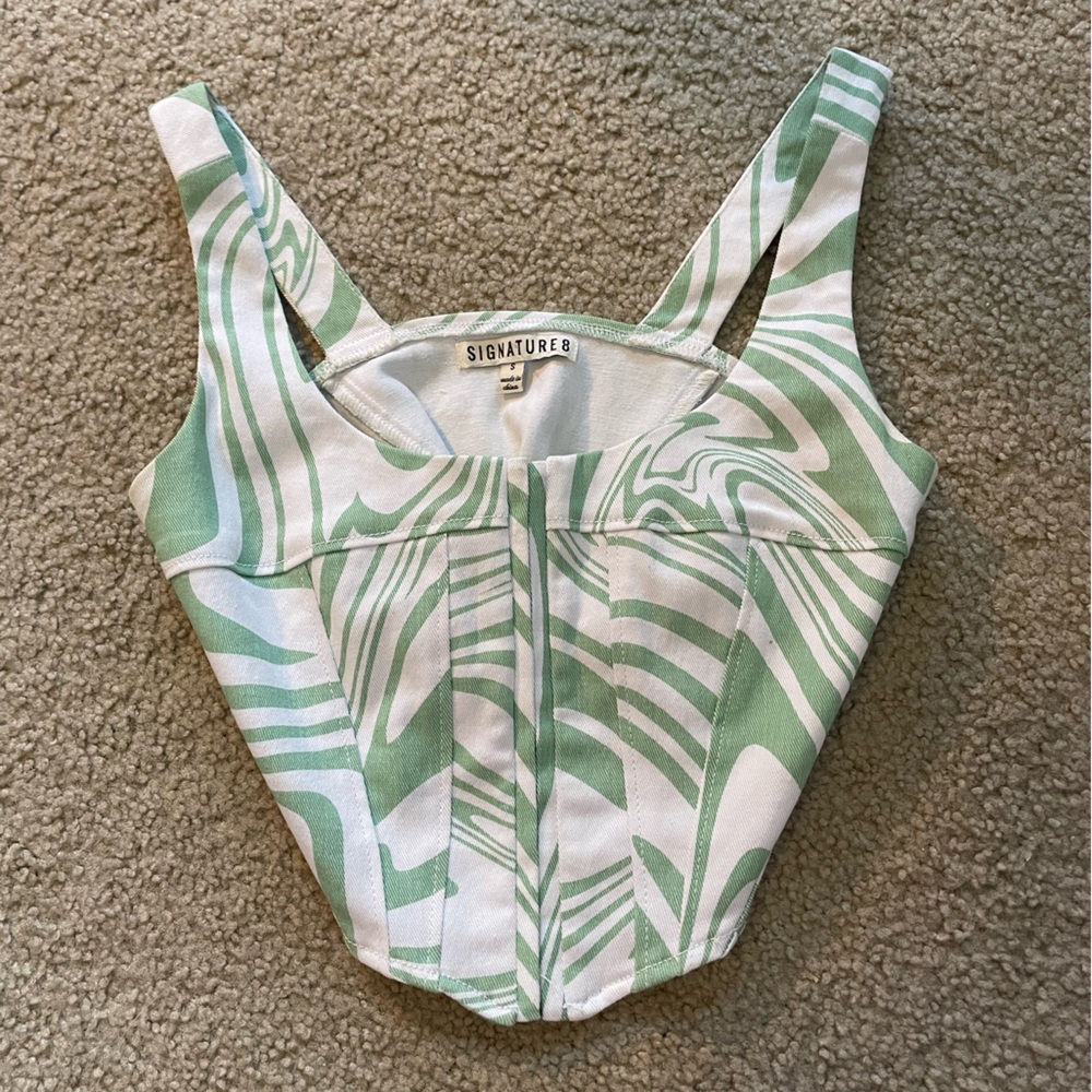 Signature8 Green and White Patterned Crop Top
